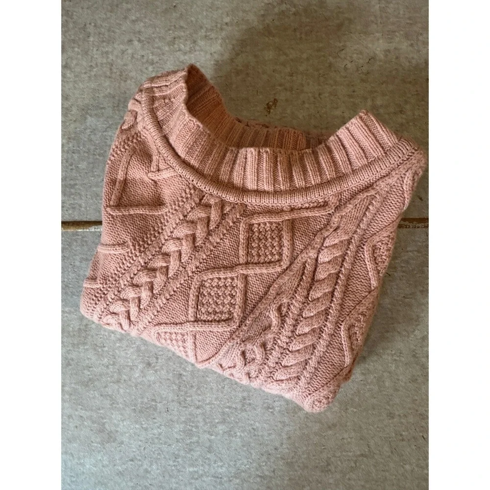 J.‎ Crew Pink Cable Knit Sweater Womens XXS Wool Blend Tunic Longline EUC Blush